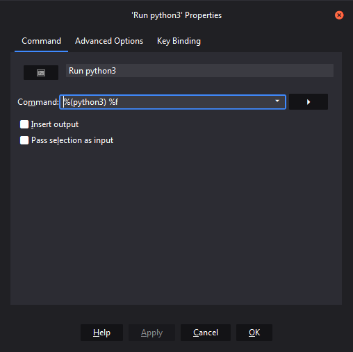 Commande &laquo; Exécuter Python3 &raquo;